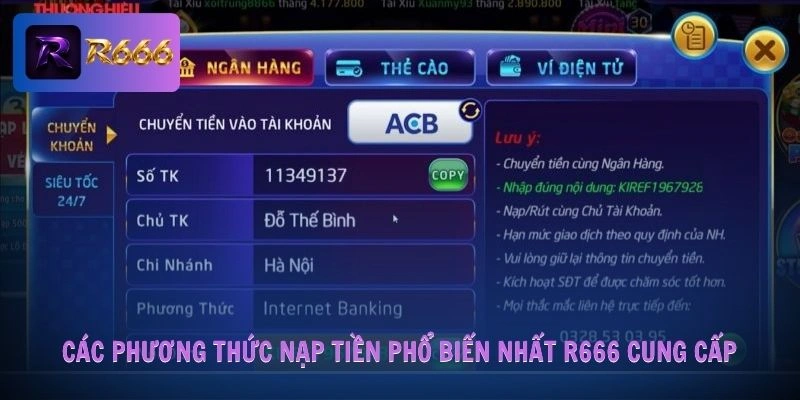 nạp tiền R666 1 Các phương thức nạp tiền phổ biến nhất R666 cung cấp
